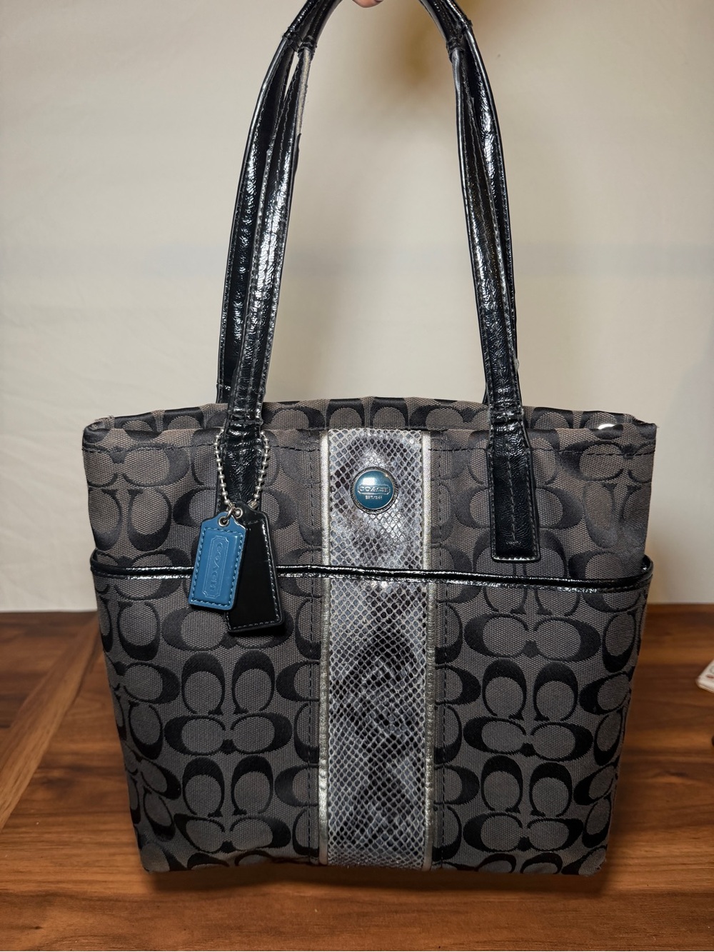 Vintage Coach Signature Python Stripe Tote F25706
